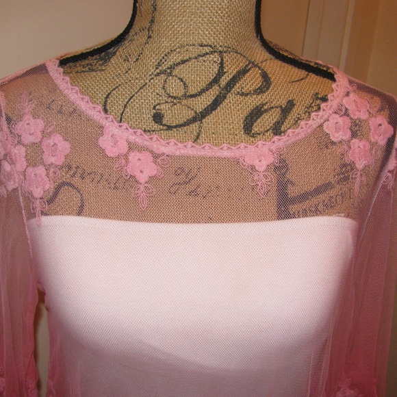 Pink Sheer Lace Bohemian Mesh Top - Picture 3 of 7